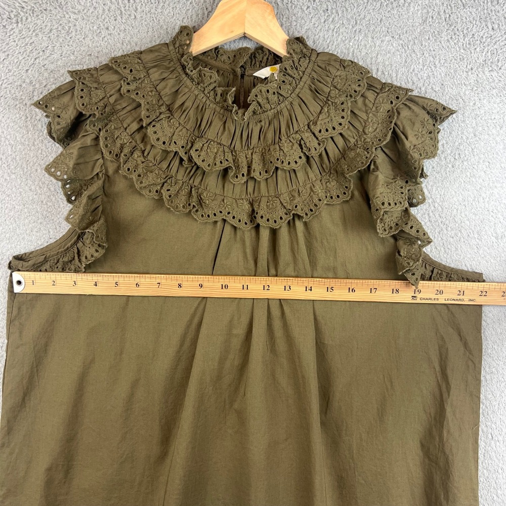 Boden Olive Green Eyelet Ruffle High Neck Sleeveless Cotton Blouse Top - Picture 8 of 12